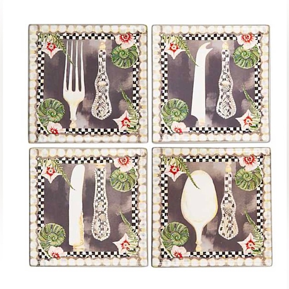 MacKenzie-Childs Bon Appetit Ceramic Coasters - Set of 4 ✨NIB✨ - Picture 2 of 8